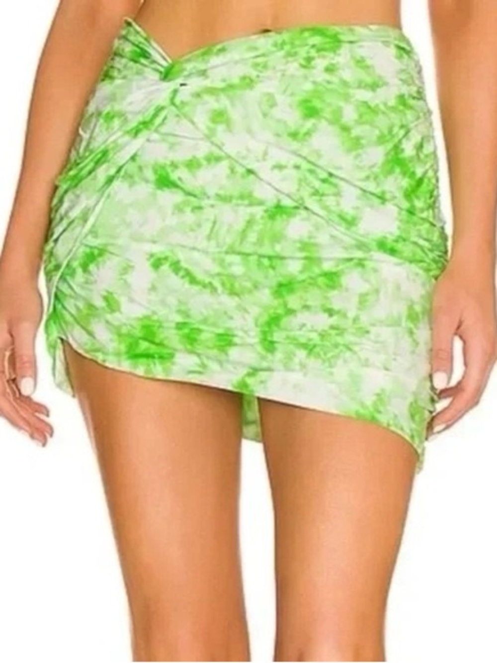 For Love & Lemons Lime Tie-Dye Draped Sarong Mini Skirt Sz Small | 100% Bamboo